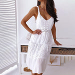 Bohemian Lace Trim Sleeveless Dress - V-Neck Sexy Cutout Summer Maxi Dress