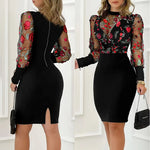 Women's Sexy Bodycon Midi Dress Mock Neck Long Sleeve Sheer Dresses Night Club Party Dresses