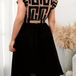 Women's Plus Size Printed Midi Dress - Summer Casual V-Neck Ruffled Sleeve Paneled Dress With Belt