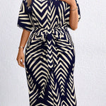 Women's Plus Size Floral Print Dress - Elegant Button-Down Collar Dress With Belt For Outings, Casual & Vacation
