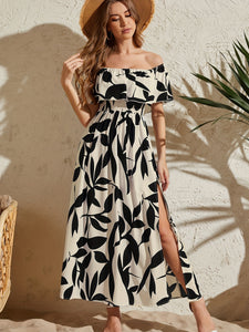 Women's Elegant One-shoulder Fashion Slit Dress - Stylish Flowy Maxi Dress For Vacation & Party