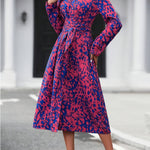 Women's Long-Sleeved All-Over Leopard Print Belted Shirt Dress - Casual Maxi Dress