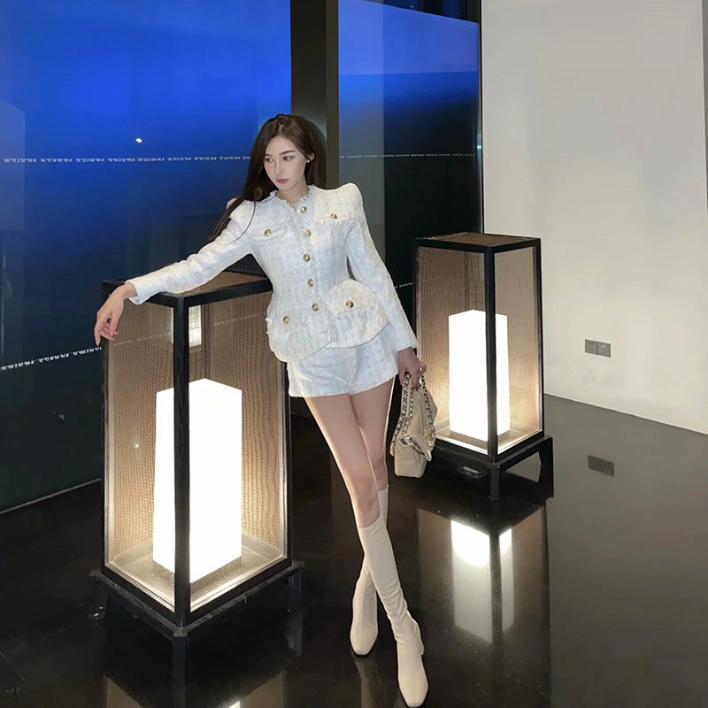 Coarse Woolen Cloth Waist Coat Jacket + Shorts Two-piece Suit