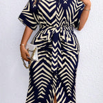 Women's Plus Size Floral Print Dress - Elegant Button-Down Collar Dress With Belt For Outings, Casual & Vacation