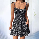 Womens Floral Mini Dress Spaghetti Strap Sleeveless Tie Shoulder Ruffle Summer Boho Dresses