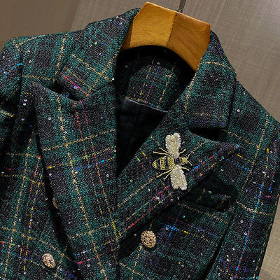 Ladies Style High Class Sense Fried Street Suit Female Plaid Woolen Cloth