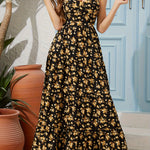 Women's Summer V-Neck Floral Print Strappy Dress - Sexy Backless Bowknot Flowy Maxi Party Dress
