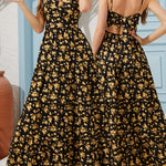Women's Summer V-Neck Floral Print Strappy Dress - Sexy Backless Bowknot Flowy Maxi Party Dress