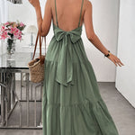 Women's Summer Sleeveless Tie-Bow Dress - Casual Beach Vacation Flowy Maxi Sundress