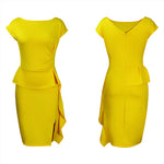 Women's Elegant Ruffle Sleeveless Bodycon Formal Party Cocktail Pencil Midi Dress