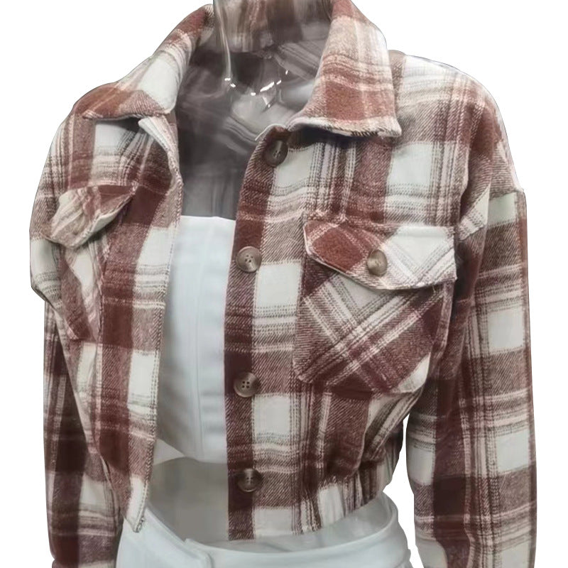 Women's Plaid Shirt Woolen Cloth Breasted