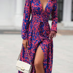 Women's Long-Sleeved All-Over Leopard Print Belted Shirt Dress - Casual Maxi Dress