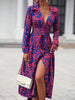 Women's Long-Sleeved All-Over Leopard Print Belted Shirt Dress - Casual Maxi Dress