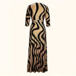 Women's Summer Geometric Print Maxi Dresses Casual 3 4 Sleeve V-Neck Tie Waist Long Dress