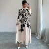Women's Floral Print Long Sleeve Maxi Dress - Stand Collar A-Line Dress With Waist Detail, Lantern Sleeves & Ruffle Hem For Spring&Fall