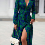 Women's Long-Sleeved All-Over Leopard Print Belted Shirt Dress - Casual Maxi Dress