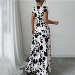 Women's Wrap V Neck Short Sleeve Empire Elastic Waist Summer Casual Elegant Maxi Long Dresses