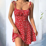 Womens Floral Mini Dress Spaghetti Strap Sleeveless Tie Shoulder Ruffle Summer Boho Dresses