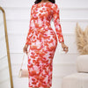 Ladies' Fashionable And Elegant Temperament Petal Print Autumn And Winter Long Sleeved Dress With Elegant Orientation
