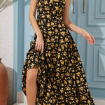 Women's Summer V-Neck Floral Print Strappy Dress - Sexy Backless Bowknot Flowy Maxi Party Dress