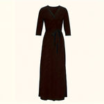 Women's Summer Geometric Print Maxi Dresses Casual 3 4 Sleeve V-Neck Tie Waist Long Dress