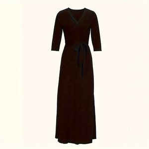 Women's Summer Geometric Print Maxi Dresses Casual 3 4 Sleeve V-Neck Tie Waist Long Dress