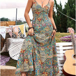 Women's Summer V-Neck Paisley Print Vacation Dress - Sexy Open Back Bowknot Flowy Maxi Party Dress