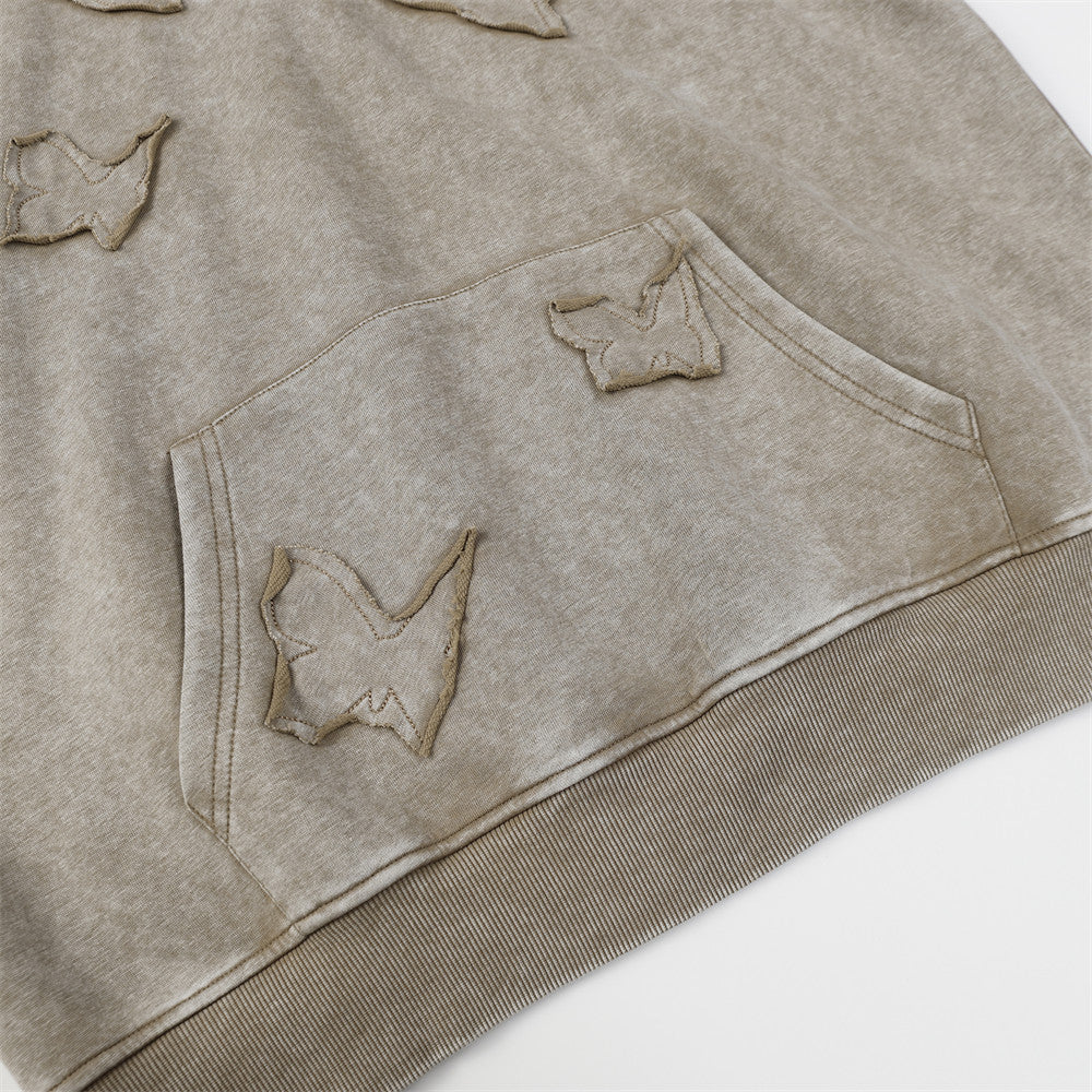 Butterfly Affixed Cloth Embroidered Hooded Sweater Men's Autumn