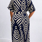 Women's Plus Size Floral Print Dress - Elegant Button-Down Collar Dress With Belt For Outings, Casual & Vacation