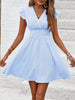 Women's Mini Dress V Neck Flutter Sleeve Striped Smocked Waist A Line Short Summer Dress