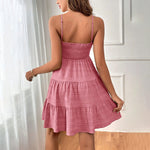 Women's Spaghetti Strap Sleeveless Smocked A-Line Swing Mini Dress, Elegant Casual Summer Dress