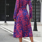 Women's Long-Sleeved All-Over Leopard Print Belted Shirt Dress - Casual Maxi Dress
