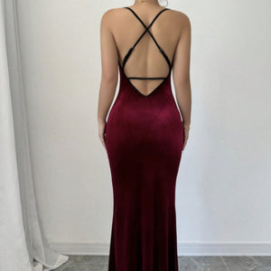 Women's Solid Color Back Cross Exposed Slim Fit Dress
