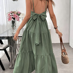 Women's Summer Sleeveless Tie-Bow Dress - Casual Beach Vacation Flowy Maxi Sundress