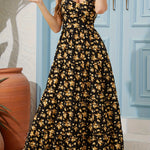 Women's Summer V-Neck Floral Print Strappy Dress - Sexy Backless Bowknot Flowy Maxi Party Dress