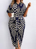 Women's Plus Size Floral Print Dress - Elegant Button-Down Collar Dress With Belt For Outings, Casual & Vacation