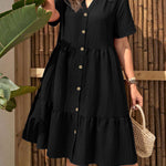 Women's Plus Size Buttoned Dress - Summer Casual V-Neck Short Sleeve Midi Dress