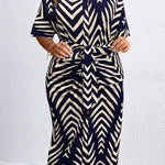 Women's Plus Size Floral Print Dress - Elegant Button-Down Collar Dress With Belt For Outings, Casual & Vacation
