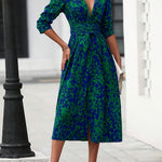 Women's Long-Sleeved All-Over Leopard Print Belted Shirt Dress - Casual Maxi Dress