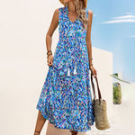 Women's Bohemian Sleeveless Tassel Tie-Dye Maxi Dress Spring Summer Casual Sundress