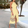 Women's Sexy Halter Neck Ruched Bodycon Midi Dresses Elegant Sleeveless Cocktail Party Dress