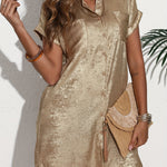 Women's Summer Metallic Batwing Short-Sleeve Casual Shirt Dress