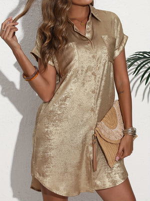 Women's Summer Metallic Batwing Short-Sleeve Casual Shirt Dress