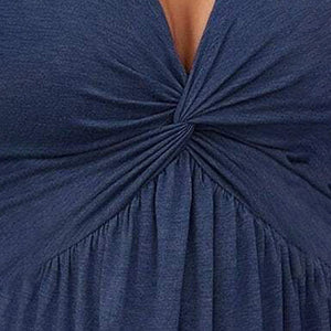 Women's V-Neck Sleeveless Solid Dress - Bust Knot Detail & Waist-Defining Summer Dress