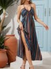 Women's Summer Sexy Backless Deep V-Neck Halter Beach Dress - Side Slit Back Bowknot Elegant Party Flowy Maxi Dress