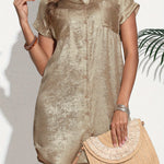 Women's Summer Metallic Batwing Short-Sleeve Casual Shirt Dress